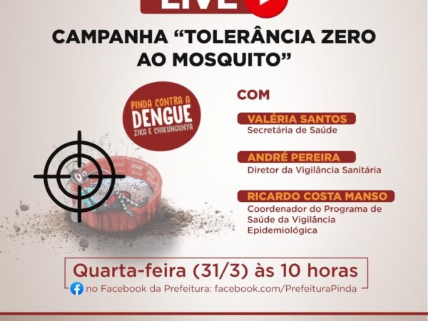 Nessa quarta-feira (31) a Prefeitura de Pinda realizará live pelo combate ao Aedes Aegypti