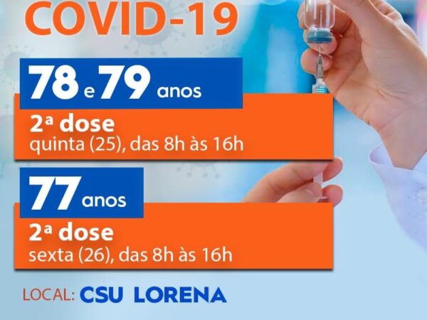 Idosos de 77 a 79 anos receberão a 2ª dose da vacinação nesta quinta-feira (25) e sexta-feira (26)