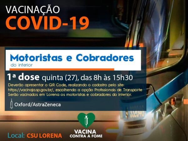 Vacinação de Motoristas e Cobradores do Interior a partir de quinta-feira (27/05)