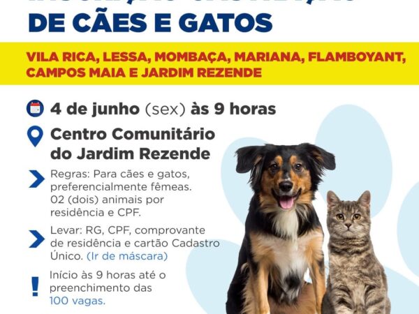 Inscrição para castração de cães e gatos