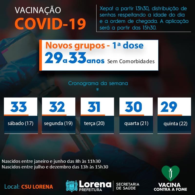Lorena divulga os grupos que serão vacinados nesta semana (19)