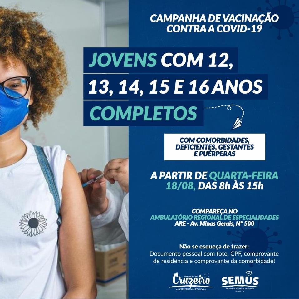 Cruzeiro inicia a vacinação do grupo de 12 a 16 anos com comorbidades