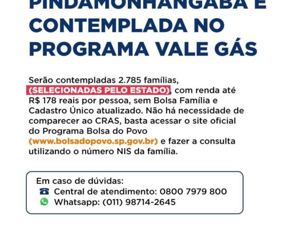 Pinda é contemplada no Programa Vale Gás