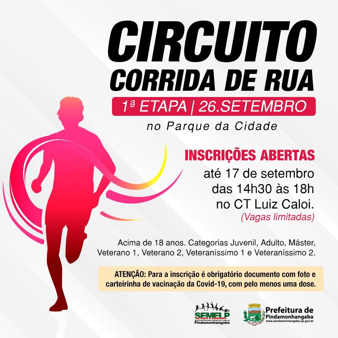 Inscrições para a 1ª etapa do Circuito Corrida de Rua de Pinda já estão abertas