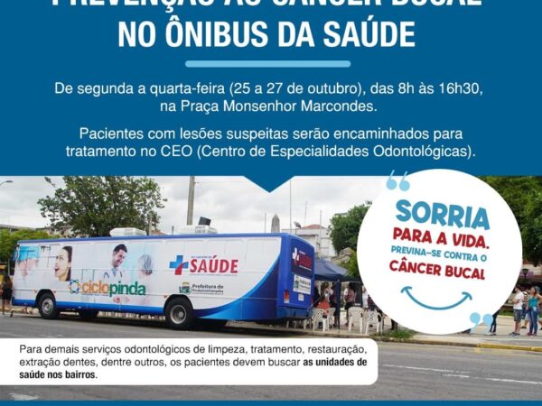 Ônibus da Saúde, em Pinda, realiza o atendimento de prevenção ao câncer bucal