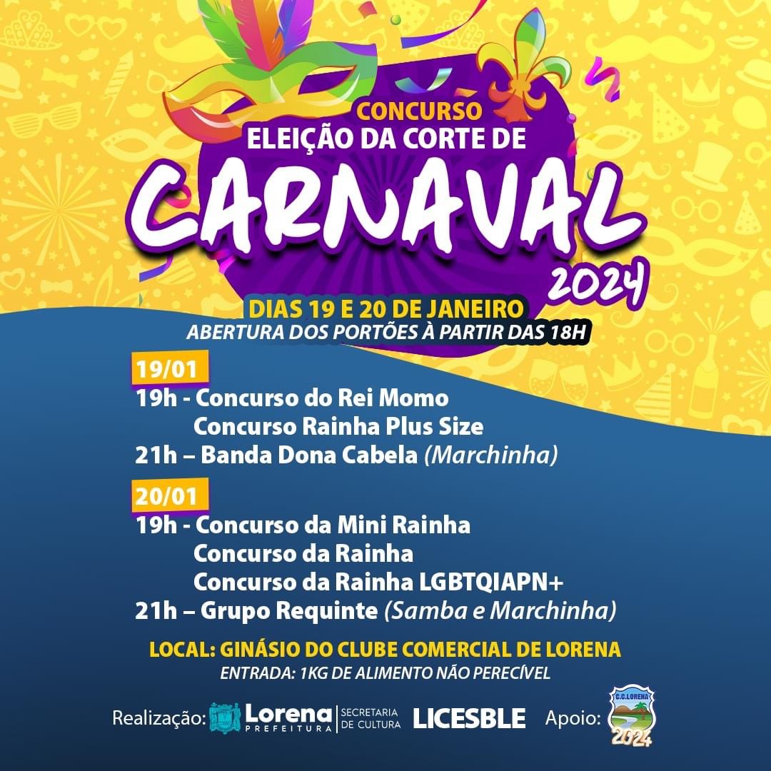 Celebração do Carnaval começa com eleição da Corte Momesca em Lorena