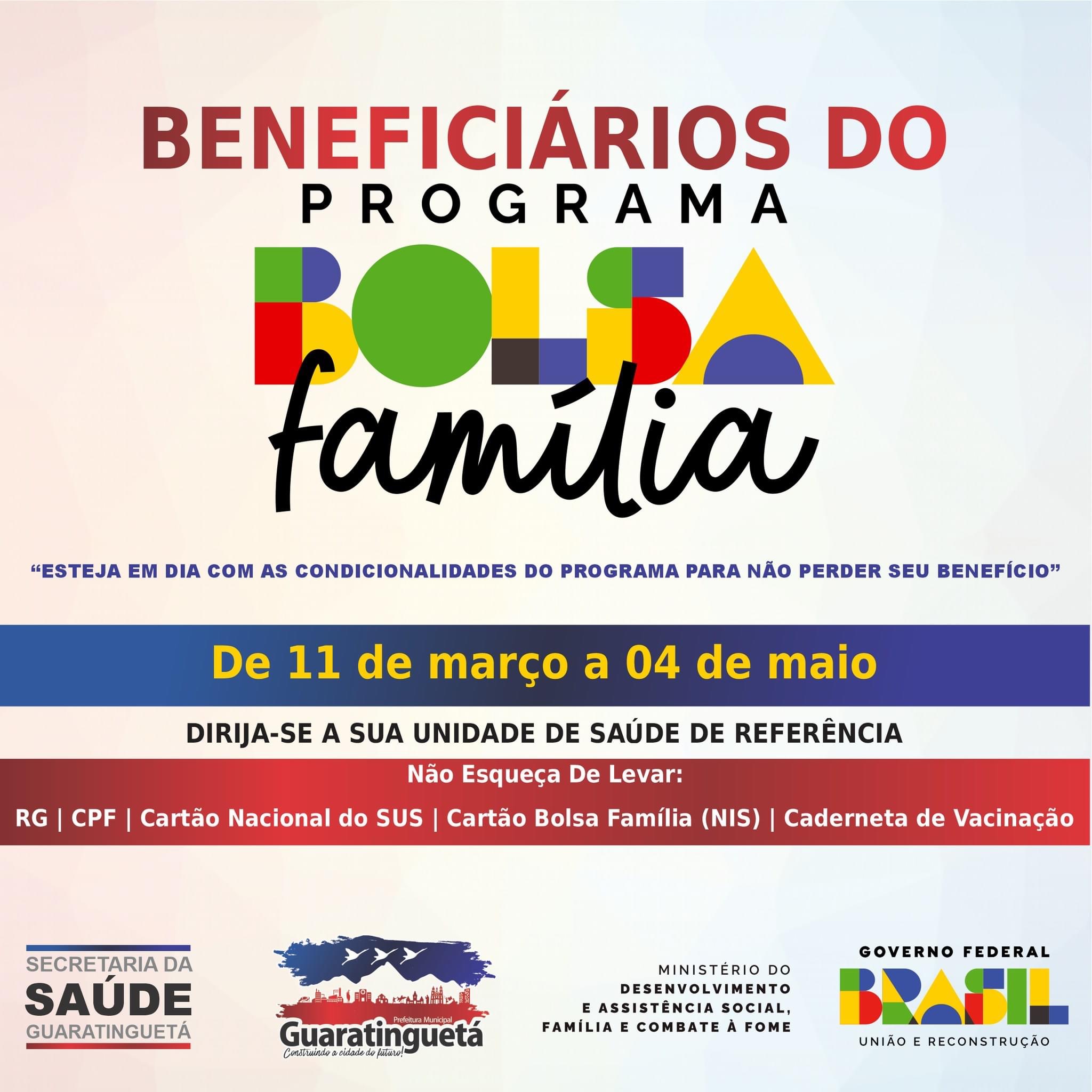 Guará avisa sobre prazo para acompanhamento de saúde dos beneficiários do Bolsa Família