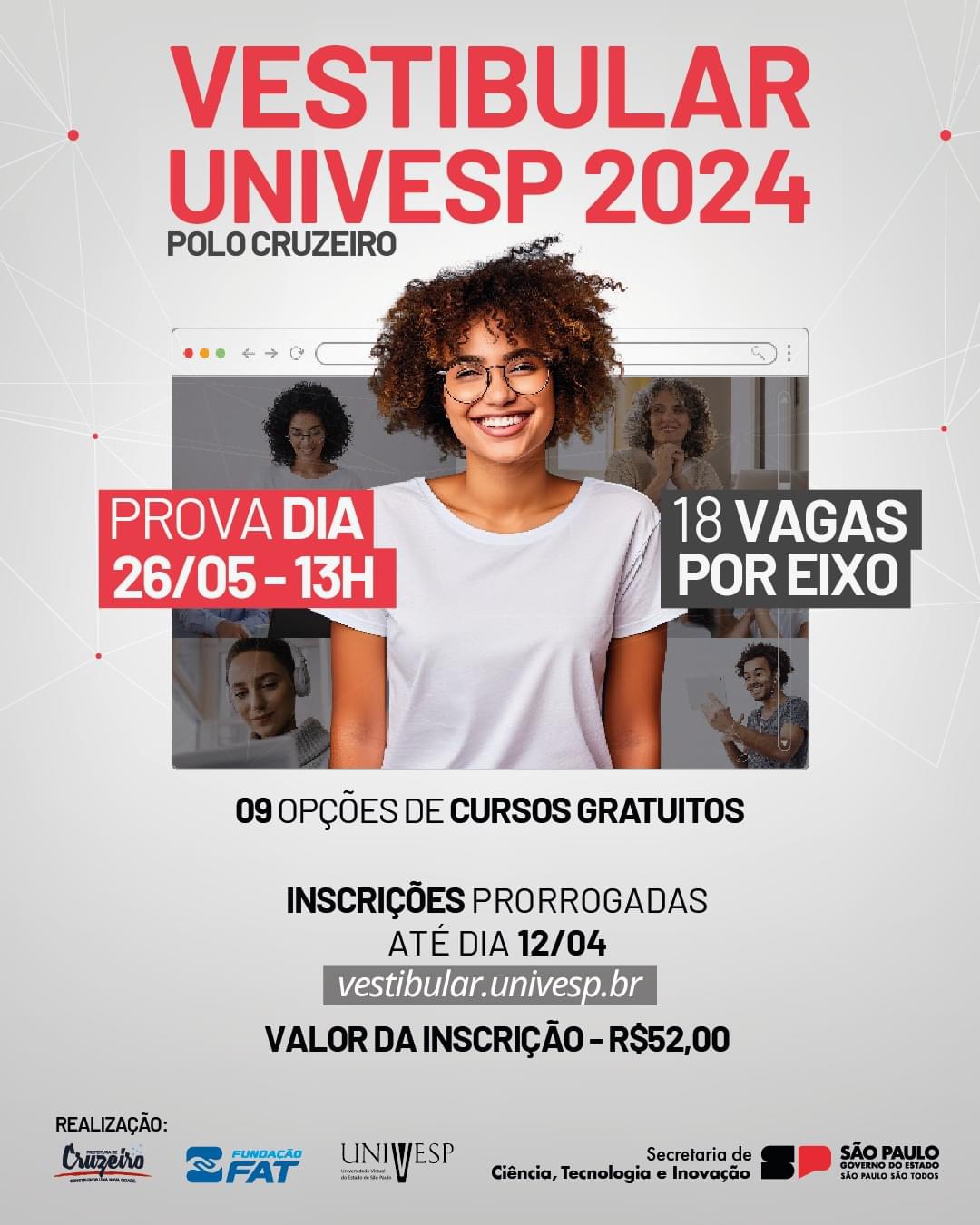 Inscrições para o Vestibular Univesp 2024, do polo de Cruzeiro, foram prorrogadas até sexta-feira (12)