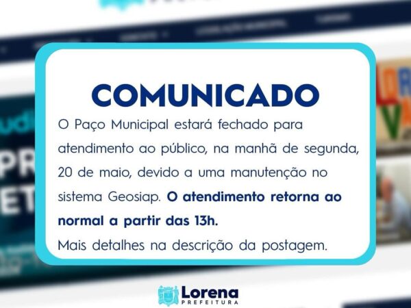 Hoje (20), o Paço Municipal está fechado ao público no período da manhã