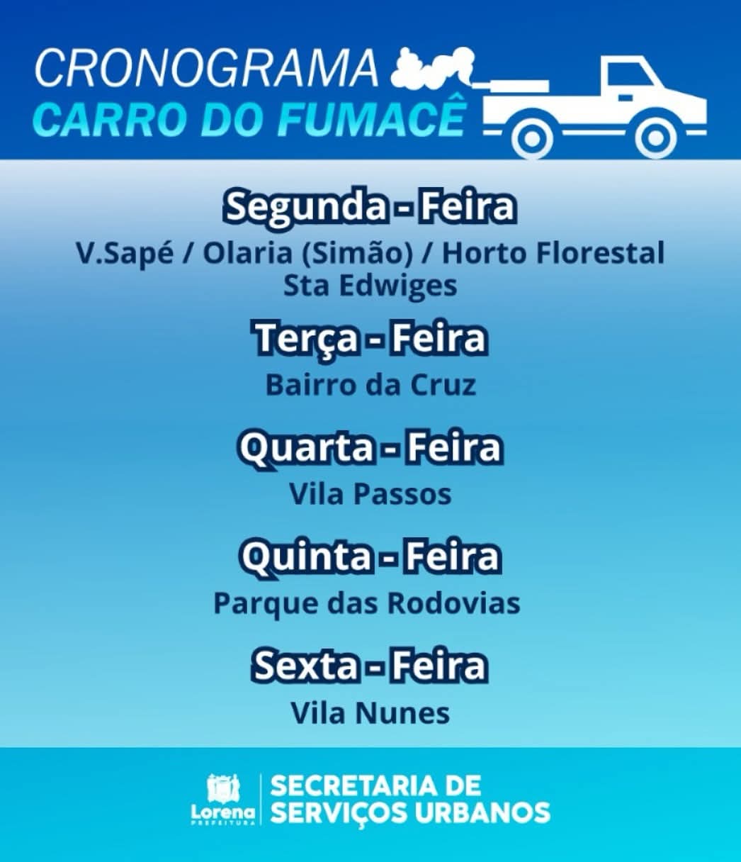 Confira o cronograma do Carro do Fumacê em Lorena