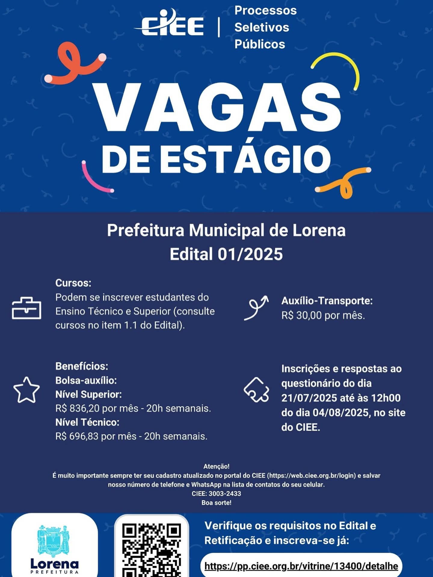 Prefeitura e CIEE abrem inscrições para processo seletivo de estagiários – cadastro reserva