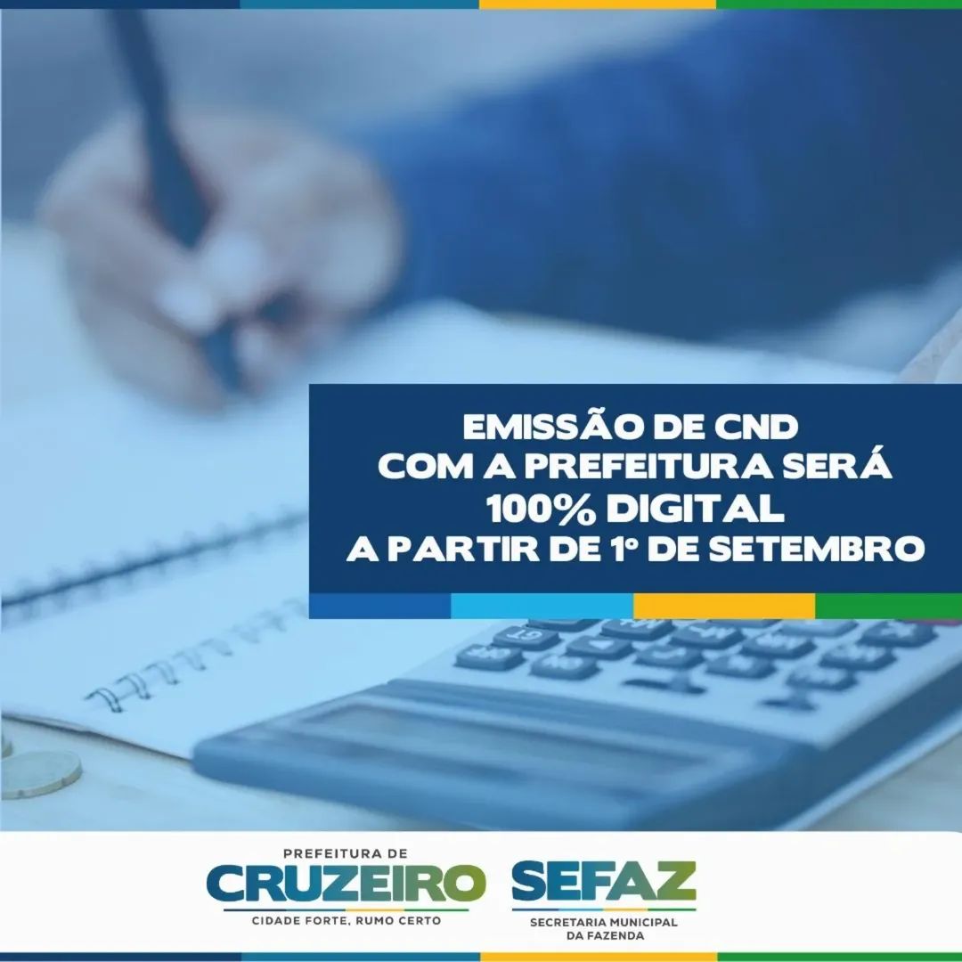 Emissão de CND com a Prefeitura de Cruzeiro será 100% digital