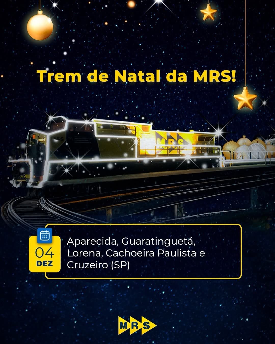 Trem de Natal da MRS passa por Lorena e cidades vizinhas na quinta-feira (4)