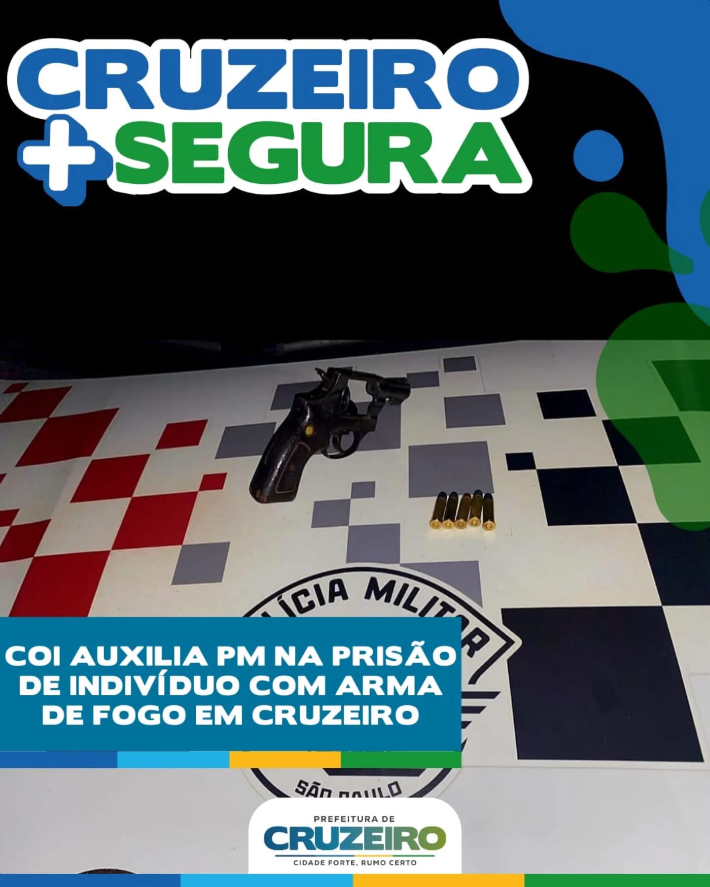 COI Auxilia PM na prisão de indivíduo com arma de fogo em Cruzeiro