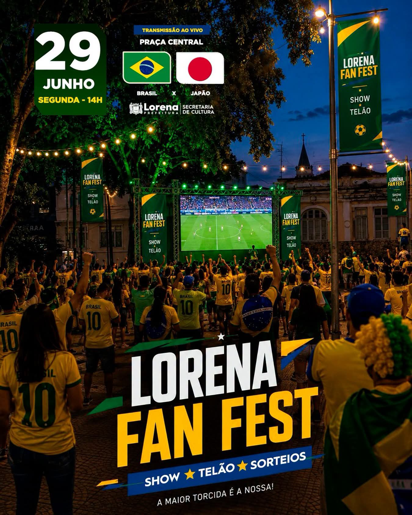 Prefeitura transmite partida entre Brasil e Japão no Lorena Fan Fest