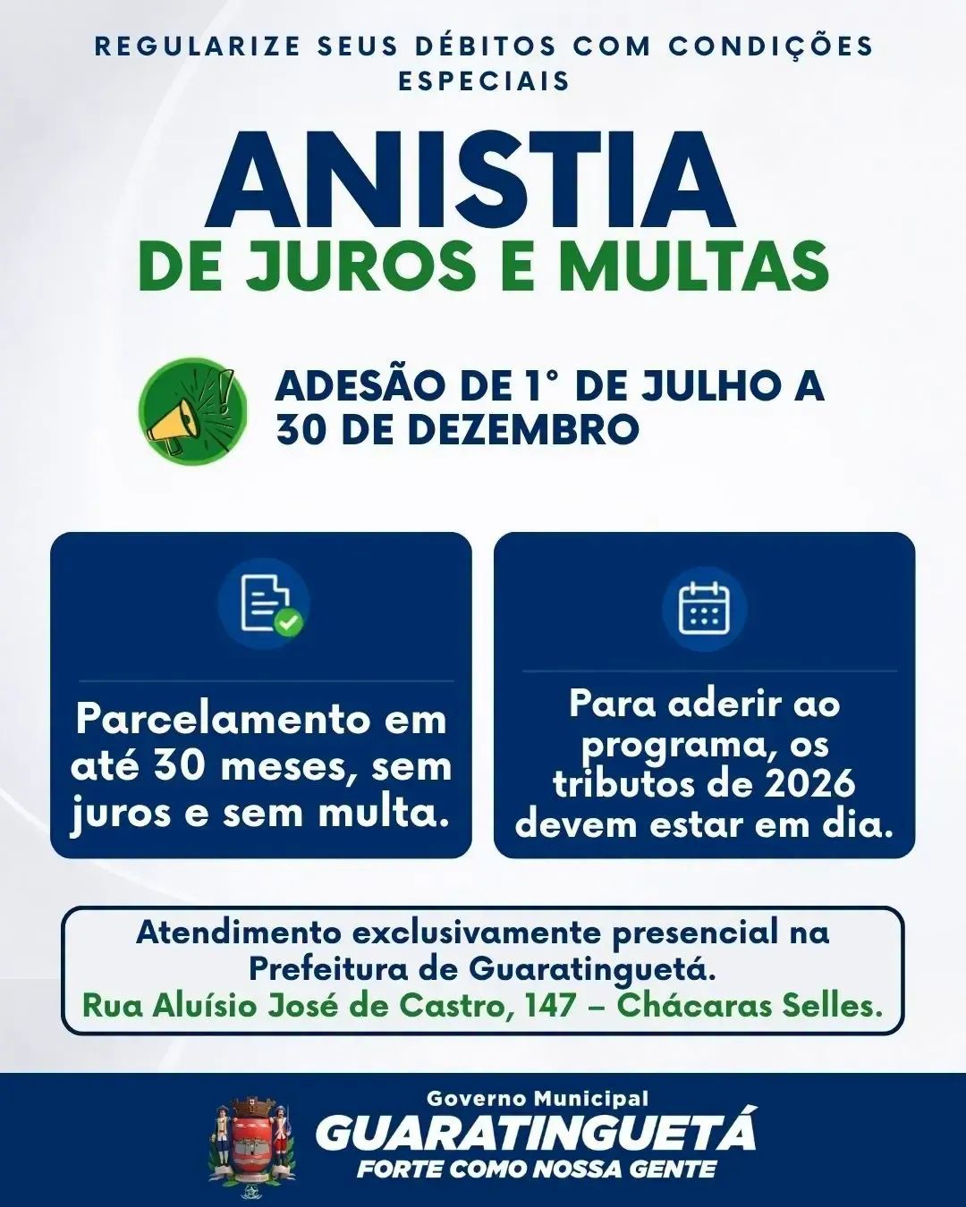 Guará oferece oportunidade de regularizar débitos com condições especiais