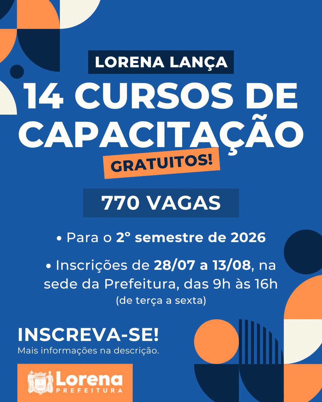 Prefeitura de Lorena e Fundo Social lançam 14 cursos gratuitos para o 2º semestre